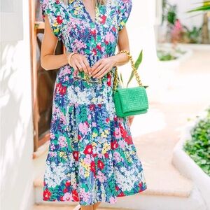 Shop the Mint Bright Days Ahead Navy Blue Floral Midi Dress